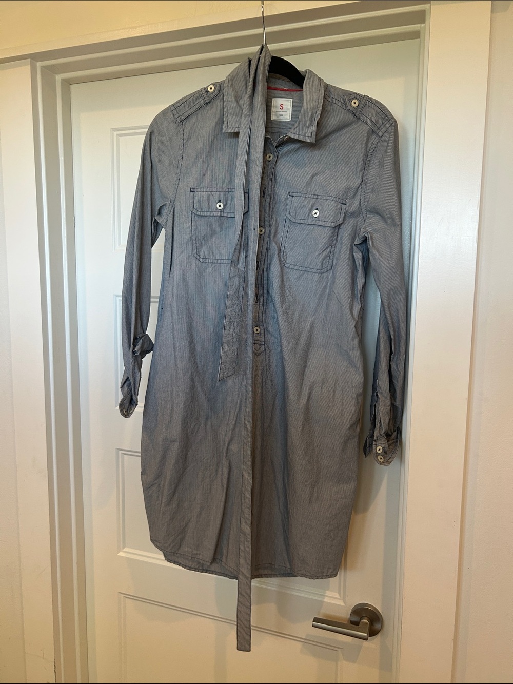GAP Light Blue Longline Tie-Waist Trench Shirt Dress
